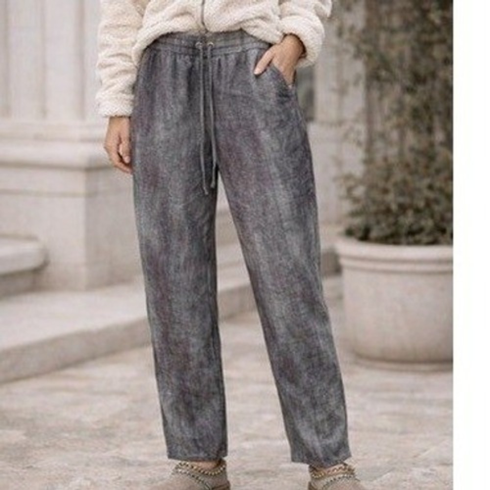 Pure Amici Womens LinenTie Dye Lounge Pants Size S Gray Purple Drawstring Casual